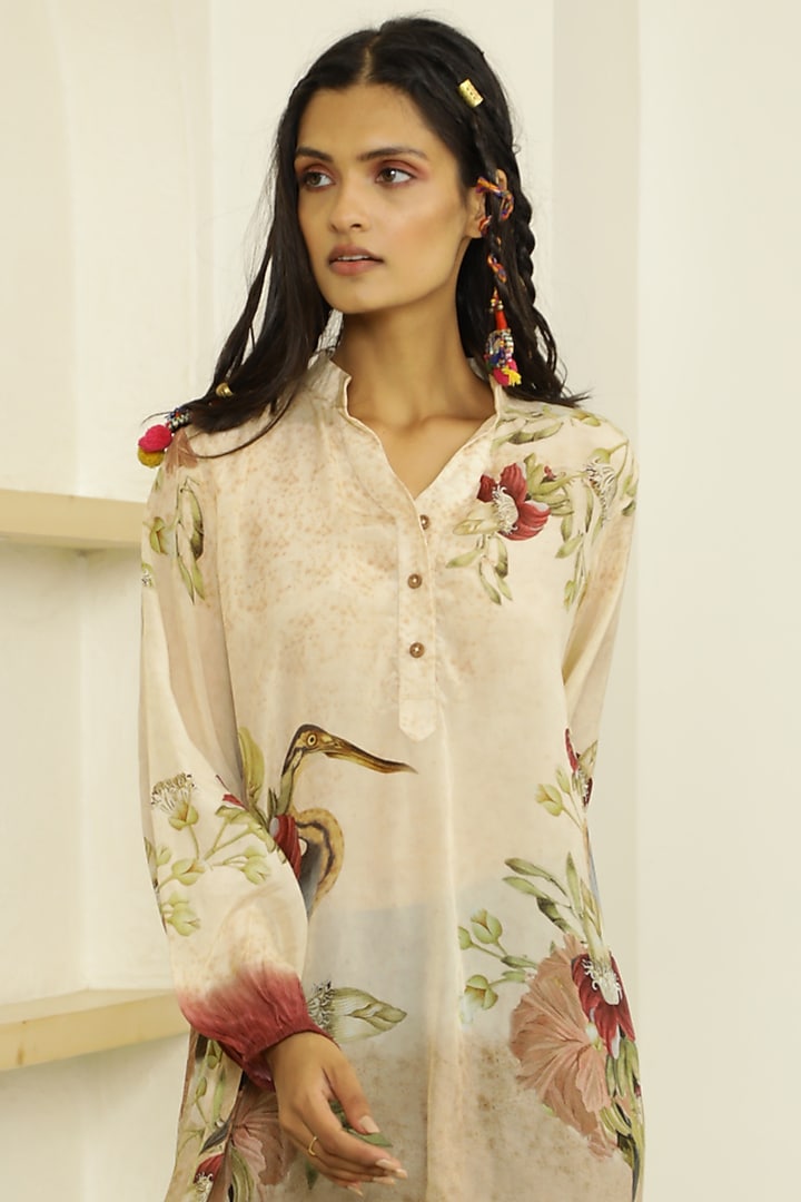 Cream Floral Printed Tunic Set by Kalista at Pernia's Pop Up Shop