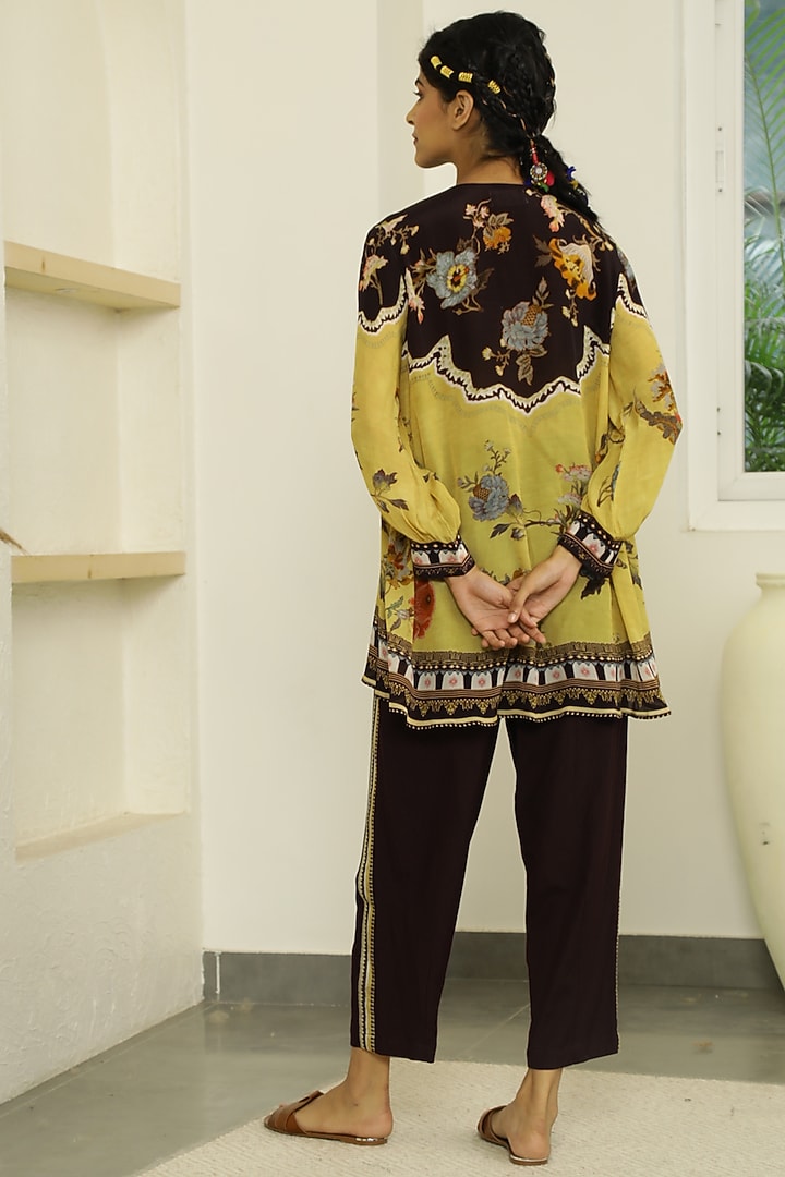 Black & Butter Yellow Floral Printed Short Tunic Set by Kalista at Pernia's Pop Up Shop