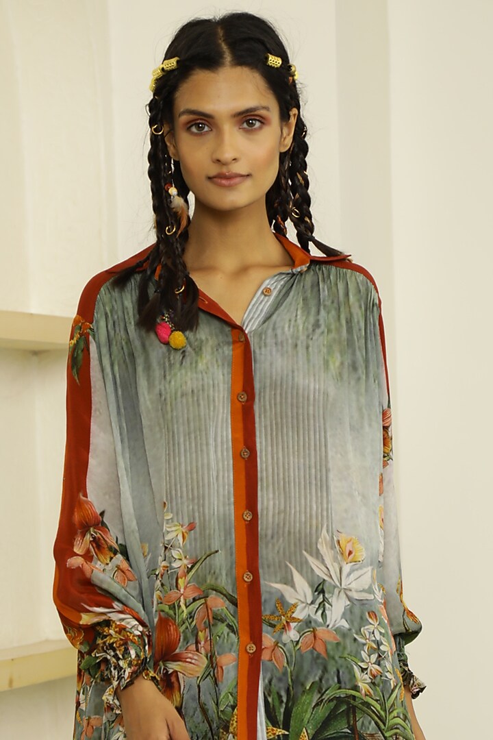 Grey Tropical Printed Short Tunic Set by Kalista at Pernia's Pop Up Shop