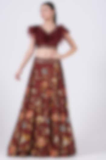 Maroon Dola Silk Wedding Lehenga Set by Kalista at Pernia's Pop Up Shop