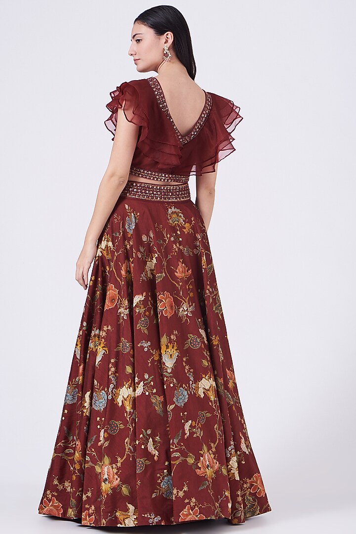 Maroon Dola Silk Wedding Lehenga Set by Kalista at Pernia's Pop Up Shop