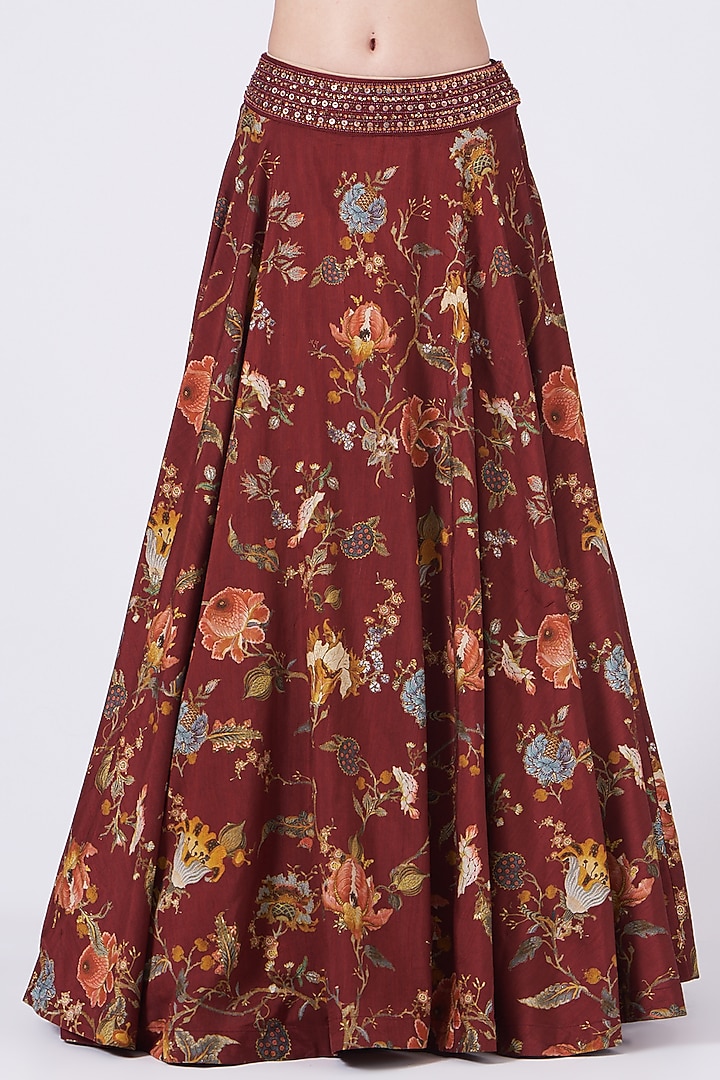 Maroon Dola Silk Wedding Lehenga Set by Kalista at Pernia's Pop Up Shop