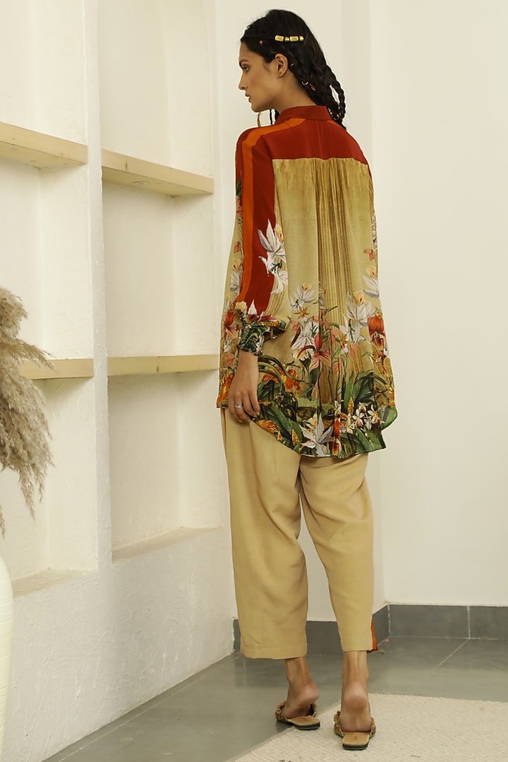 Beige Tropical Printed Short Tunic Set by Kalista at Pernia's Pop Up Shop