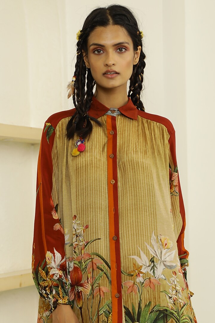 Beige Tropical Printed Short Tunic Set by Kalista at Pernia's Pop Up Shop