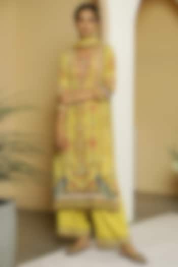 Butter Yellow Tropical Printed Kurta Set by Kalista at Pernia's Pop Up Shop
