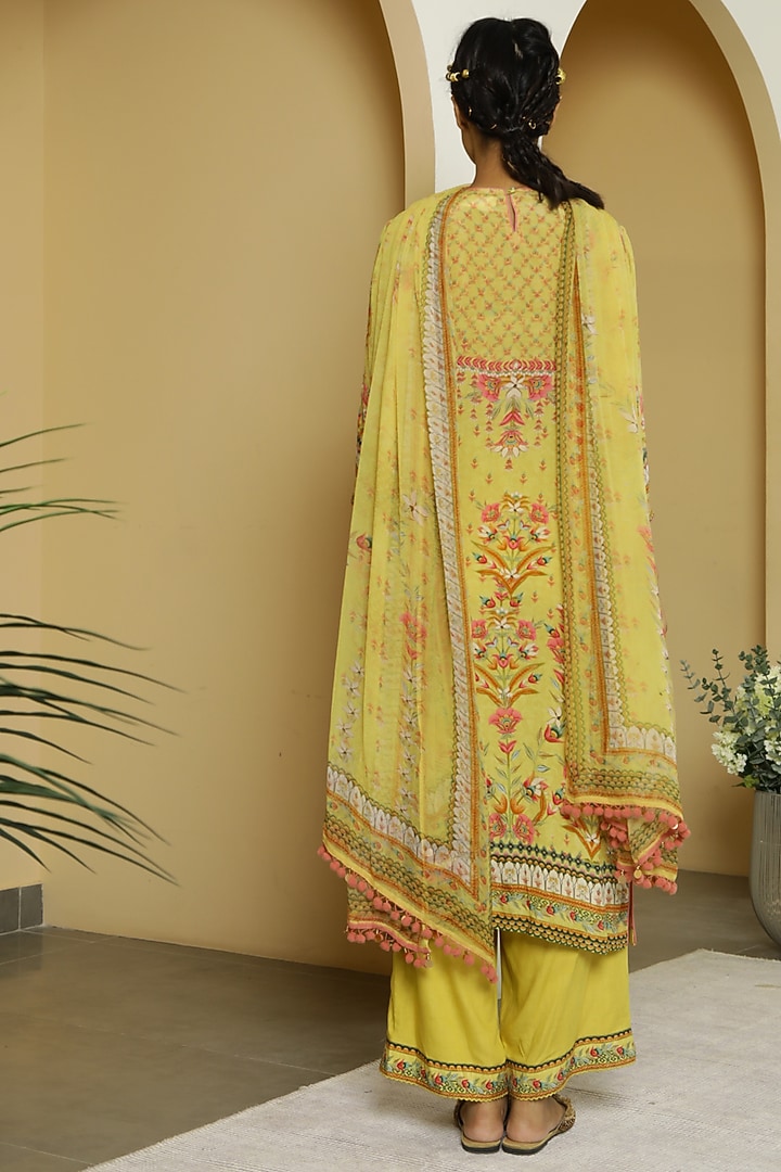 Butter Yellow Tropical Printed Kurta Set by Kalista at Pernia's Pop Up Shop