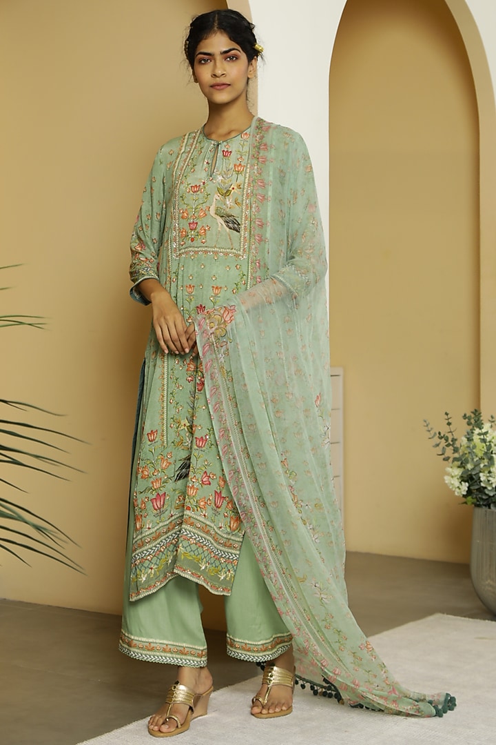 Mint Green Tropical Printed Kurta Set by Kalista at Pernia's Pop Up Shop