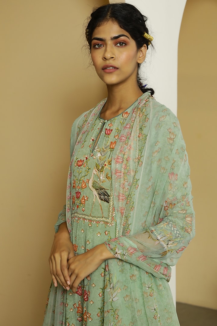 Mint Green Tropical Printed Kurta Set by Kalista at Pernia's Pop Up Shop
