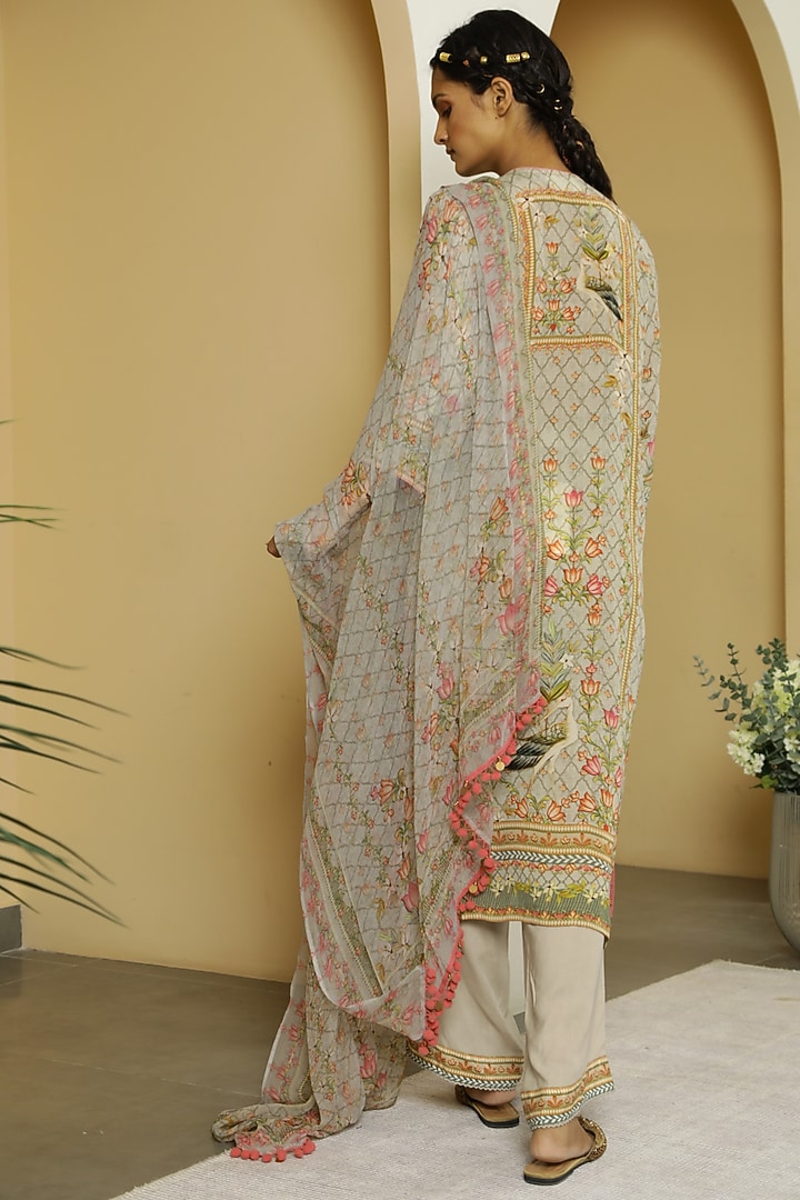 Grey Tropical Printed Kurta Set by Kalista at Pernia's Pop Up Shop