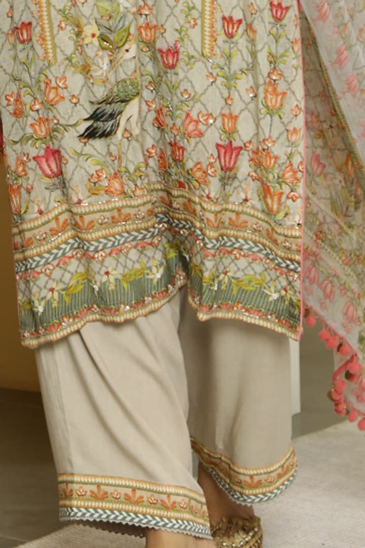 Grey Tropical Printed Kurta Set by Kalista at Pernia's Pop Up Shop