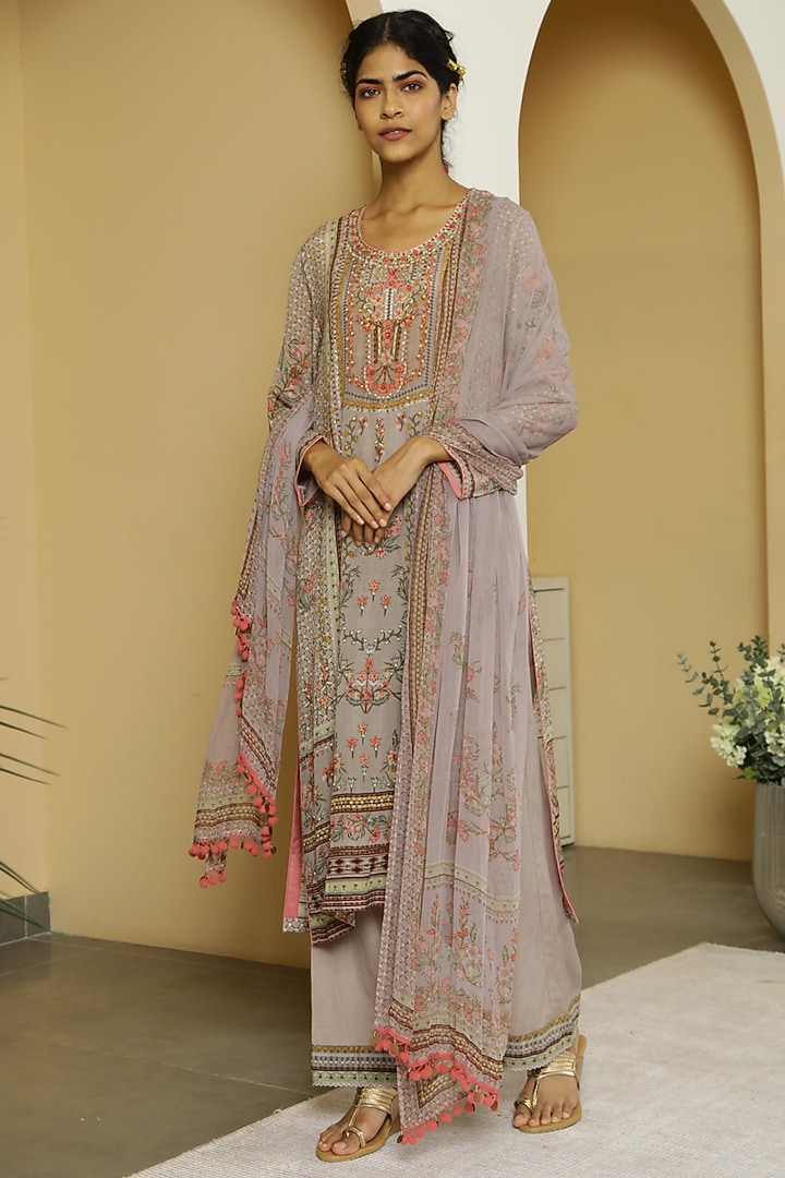 Lilac Floral Printed Kurta Set by Kalista at Pernia's Pop Up Shop