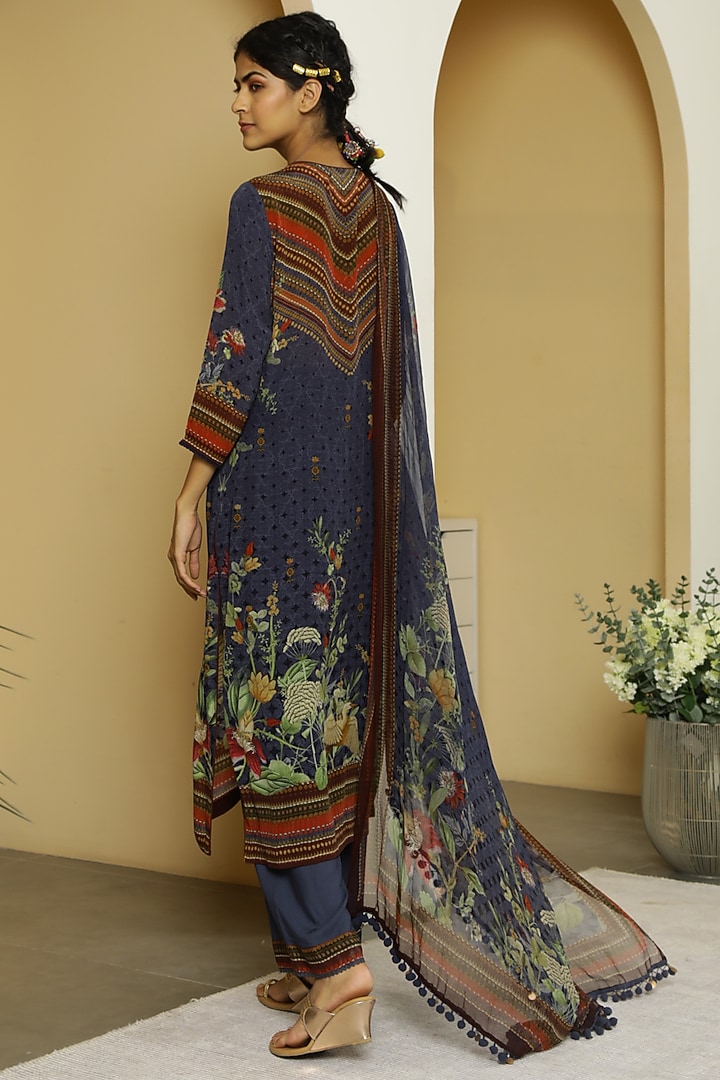 Navy Blue Tropical Printed Kurta Set by Kalista at Pernia's Pop Up Shop