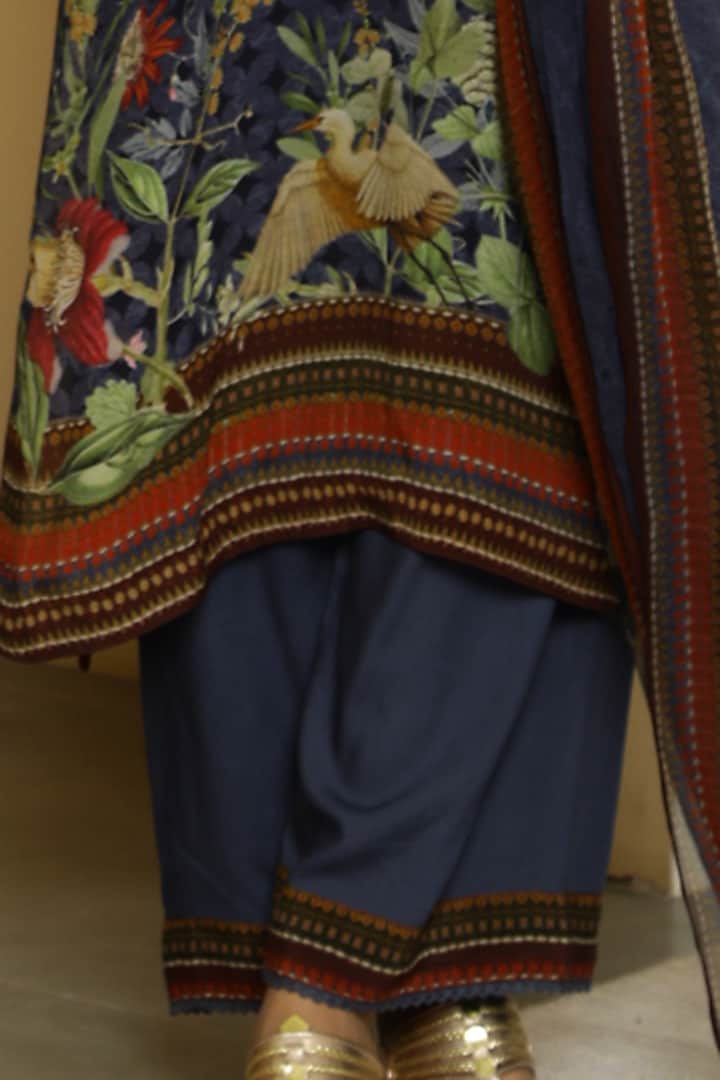 Navy Blue Tropical Printed Kurta Set by Kalista at Pernia's Pop Up Shop
