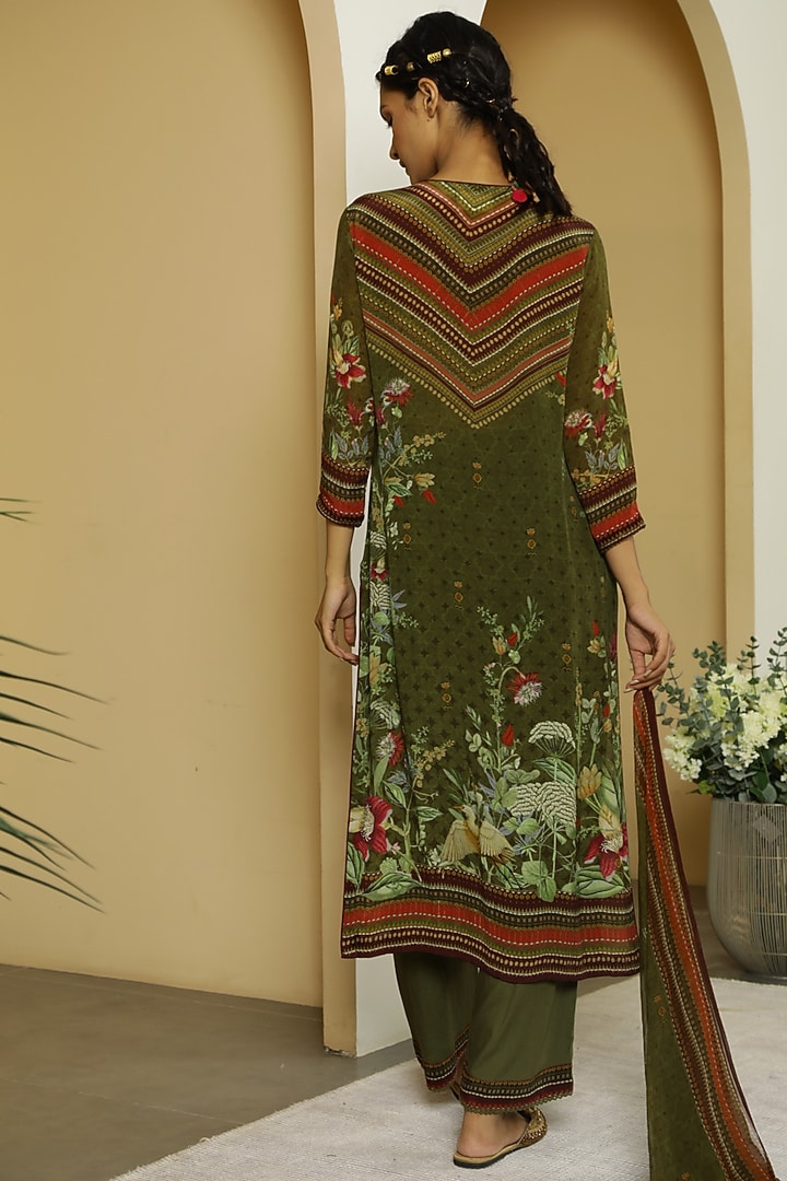 Olive Green Tropical Printed Kurta Set by Kalista at Pernia's Pop Up Shop
