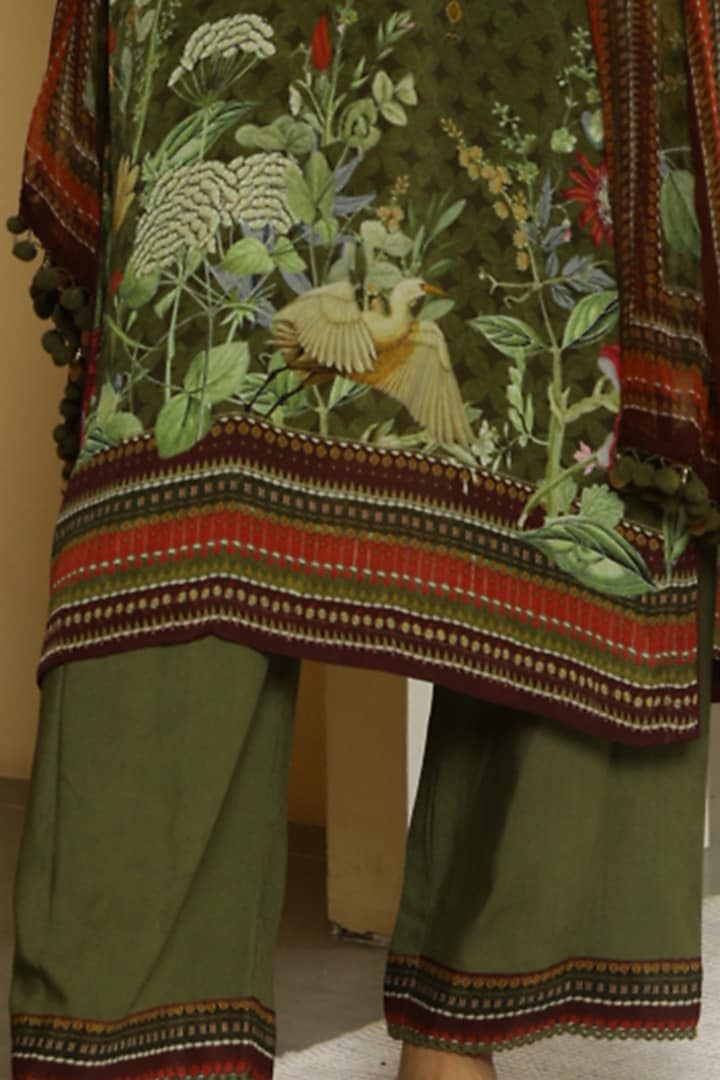 Olive Green Tropical Printed Kurta Set by Kalista at Pernia's Pop Up Shop