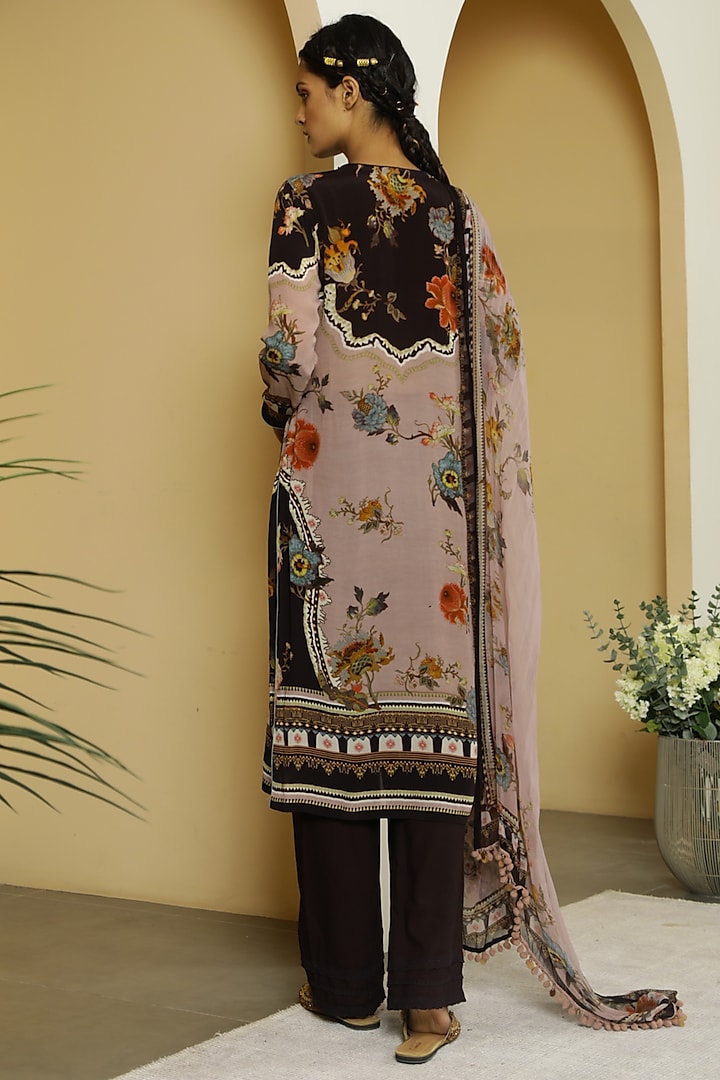 Black & Dusty Peach Floral Printed Kurta Set by Kalista at Pernia's Pop Up Shop