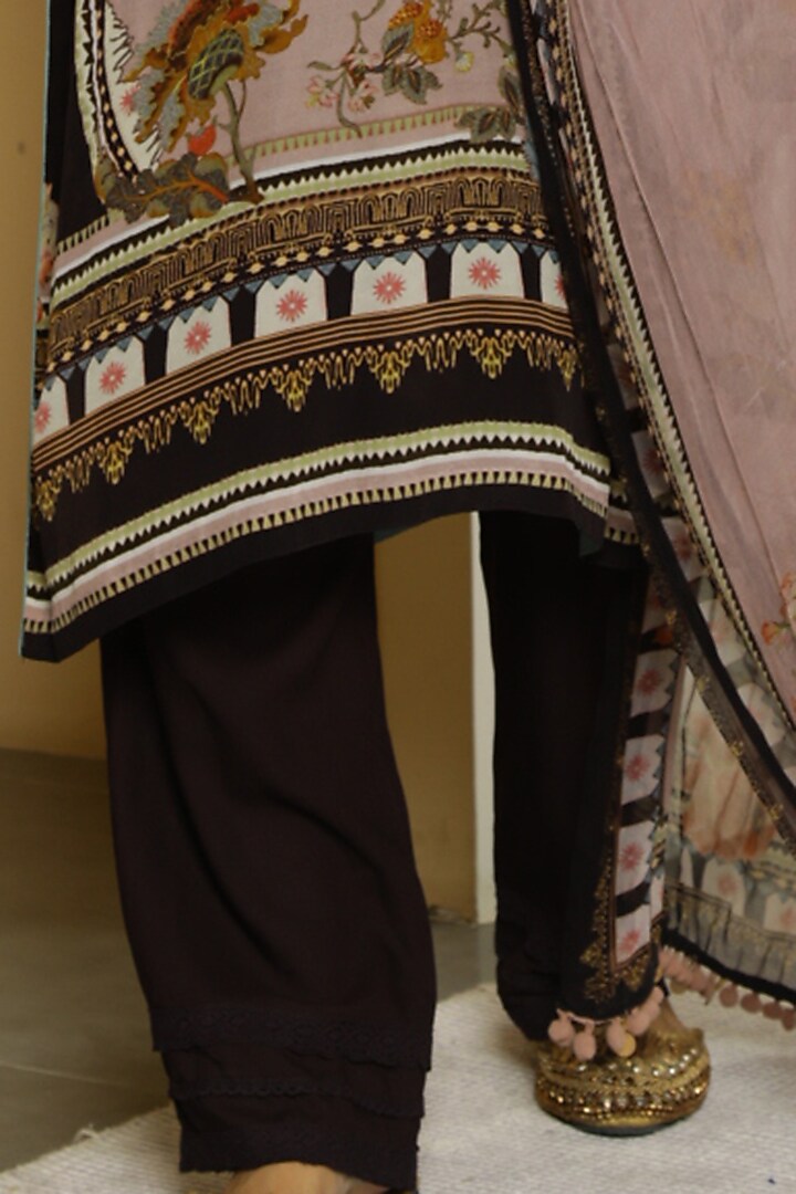 Black & Dusty Peach Floral Printed Kurta Set by Kalista at Pernia's Pop Up Shop
