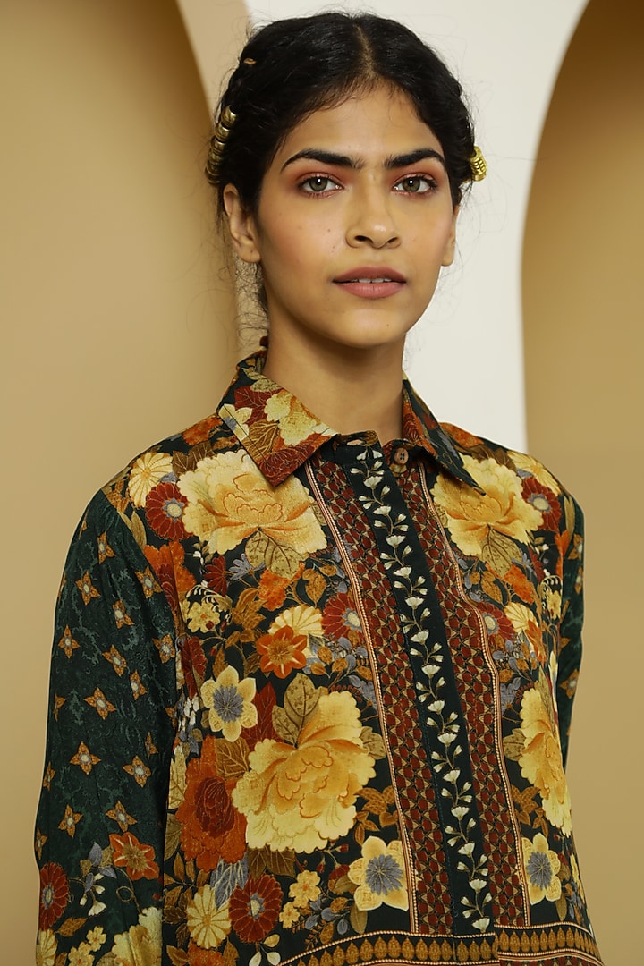 Emerald Green Floral Printed Tunic Set by Kalista at Pernia's Pop Up Shop