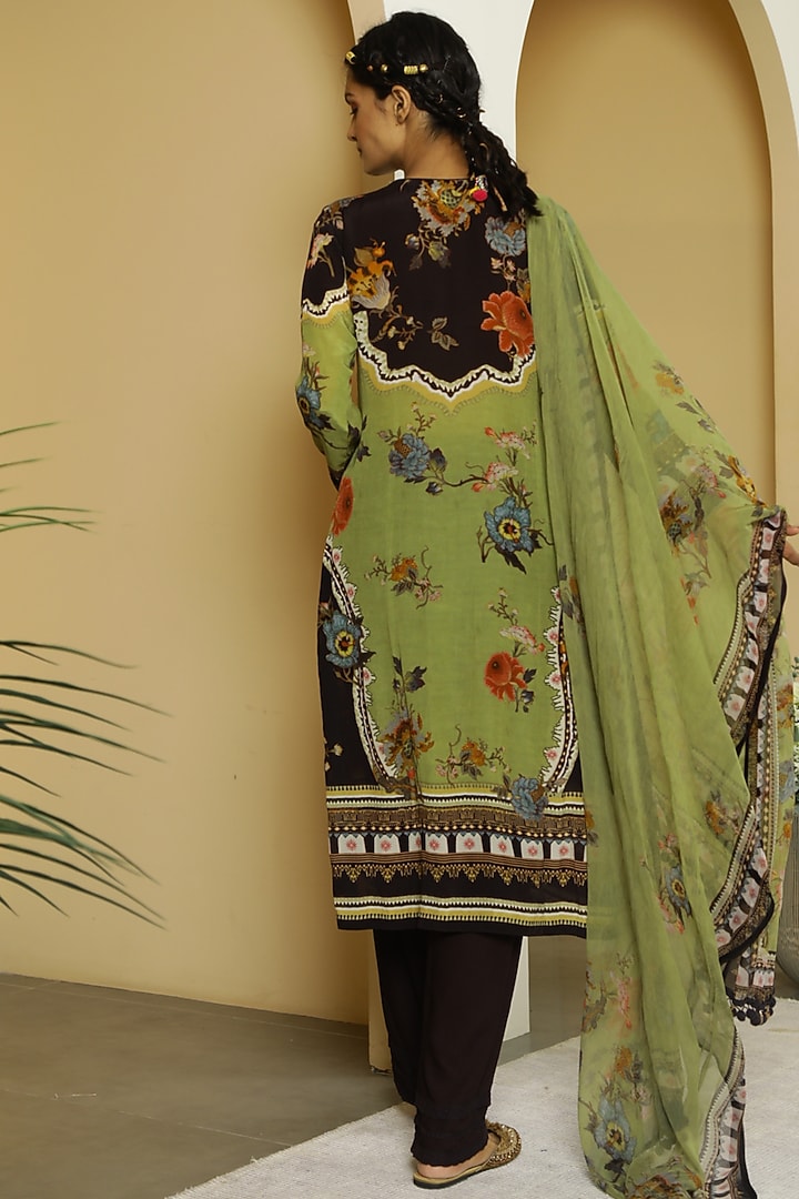 Black & Green Floral Printed Kurta Set by Kalista at Pernia's Pop Up Shop