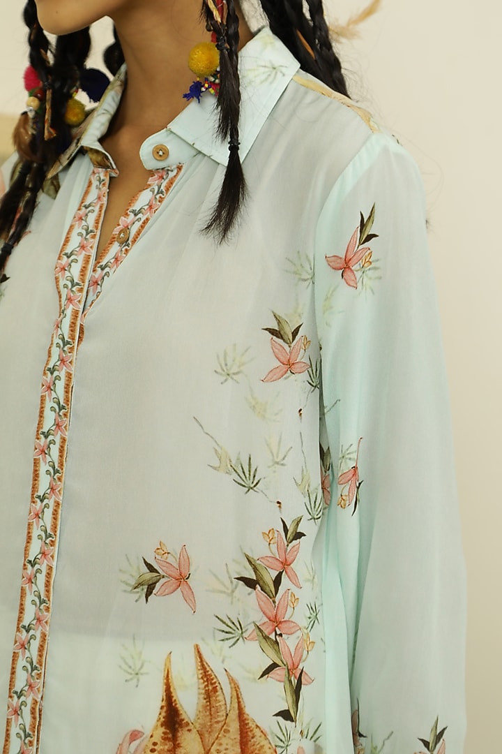 Mint Blue Tropical Printed Tunic Set by Kalista at Pernia's Pop Up Shop