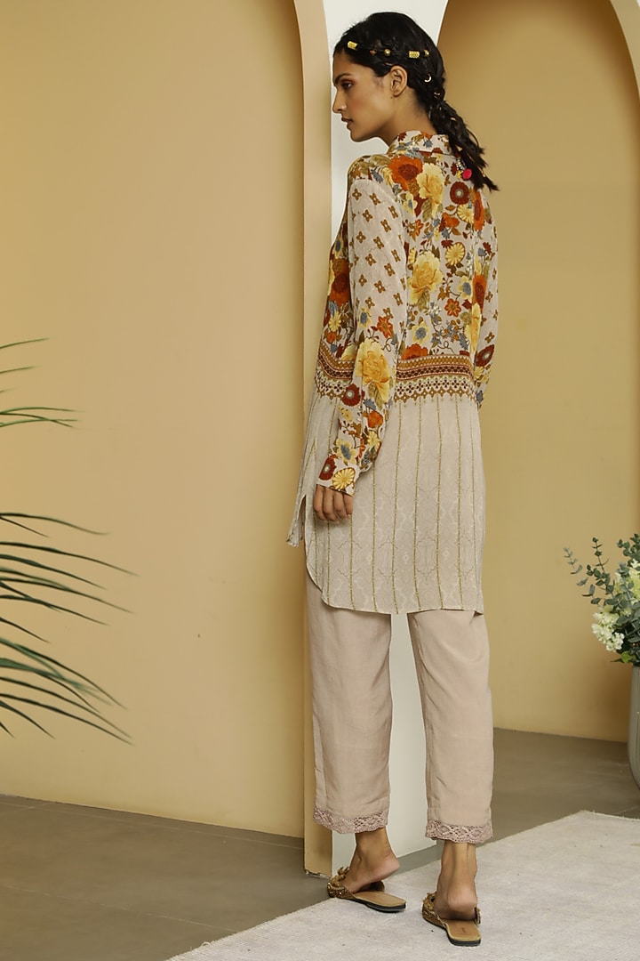 Beige Floral Printed Tunic Set by Kalista at Pernia's Pop Up Shop