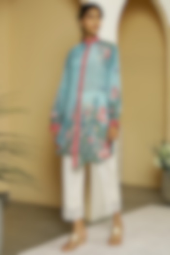 Light Blue Floral Printed Tunic Set by Kalista at Pernia's Pop Up Shop