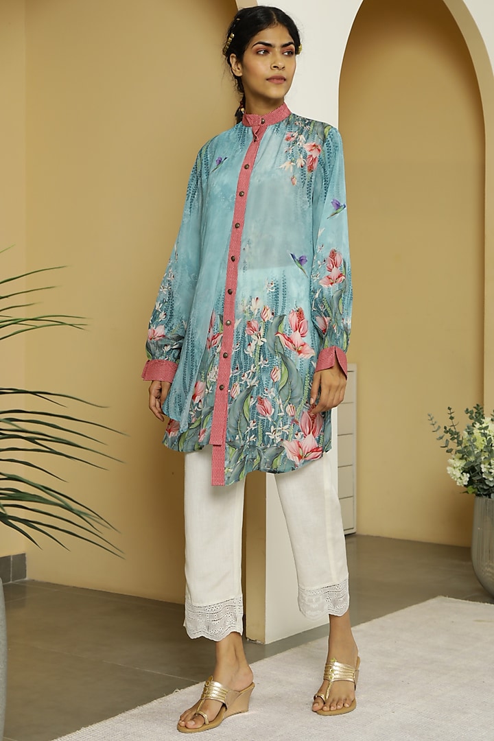Light Blue Floral Printed Tunic Set by Kalista at Pernia's Pop Up Shop