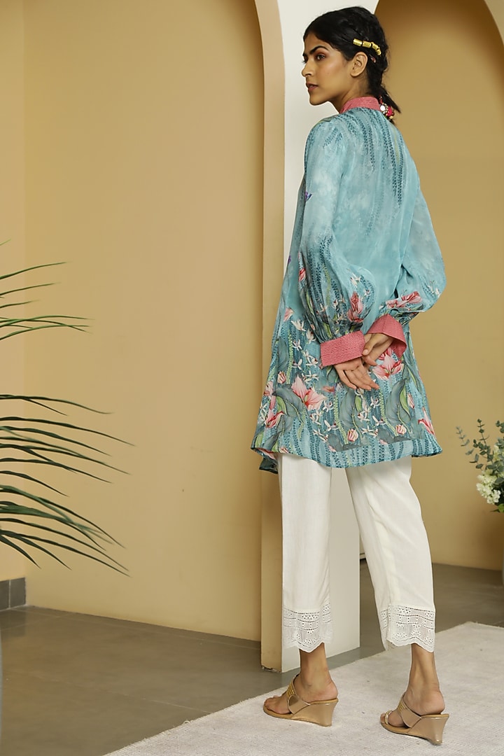 Light Blue Floral Printed Tunic Set by Kalista at Pernia's Pop Up Shop