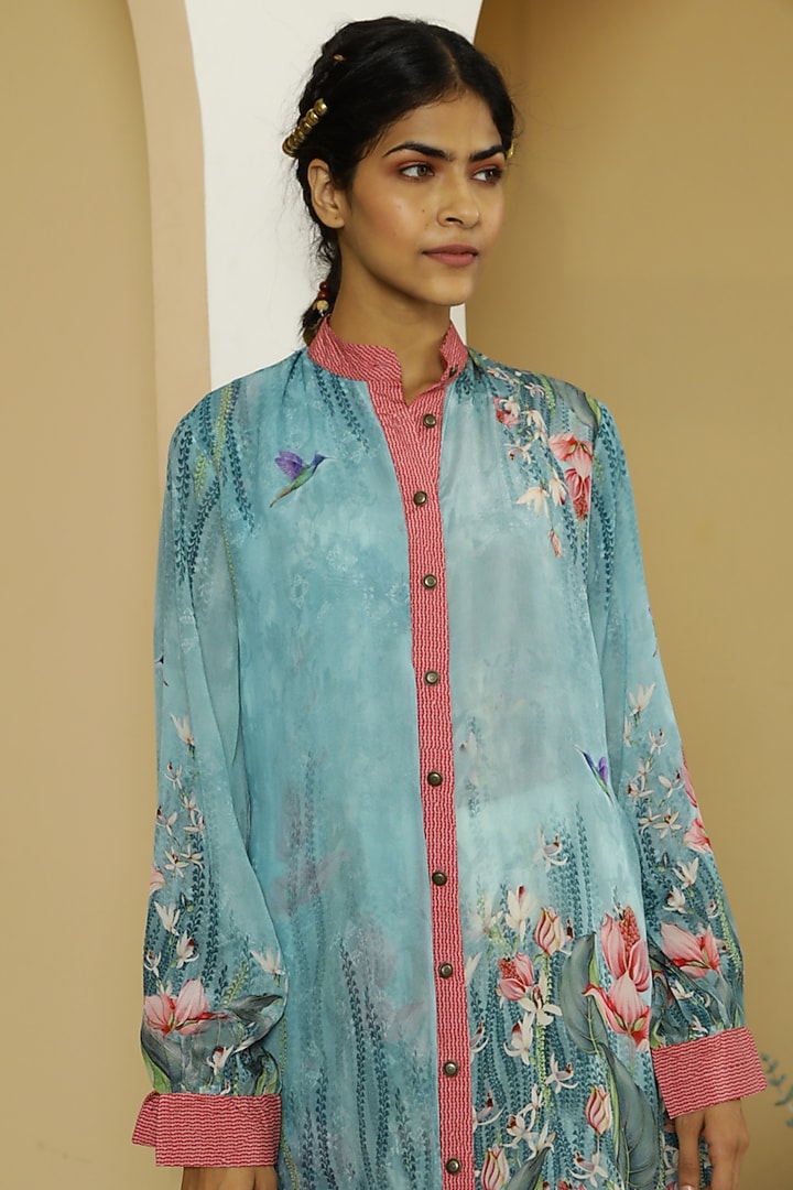 Light Blue Floral Printed Tunic Set by Kalista at Pernia's Pop Up Shop