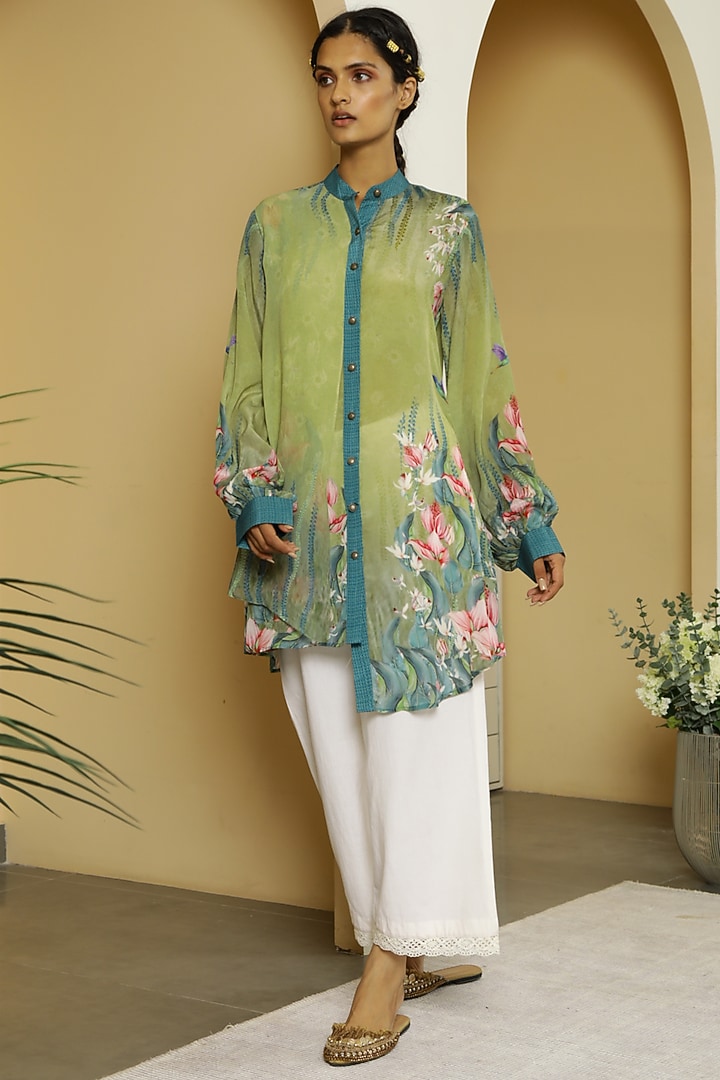 Mint Green Tropical Printed Tunic Set by Kalista at Pernia's Pop Up Shop