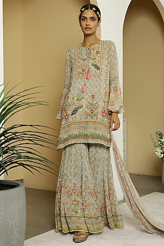 Mint Green Georgette Gharara Set by Kalista