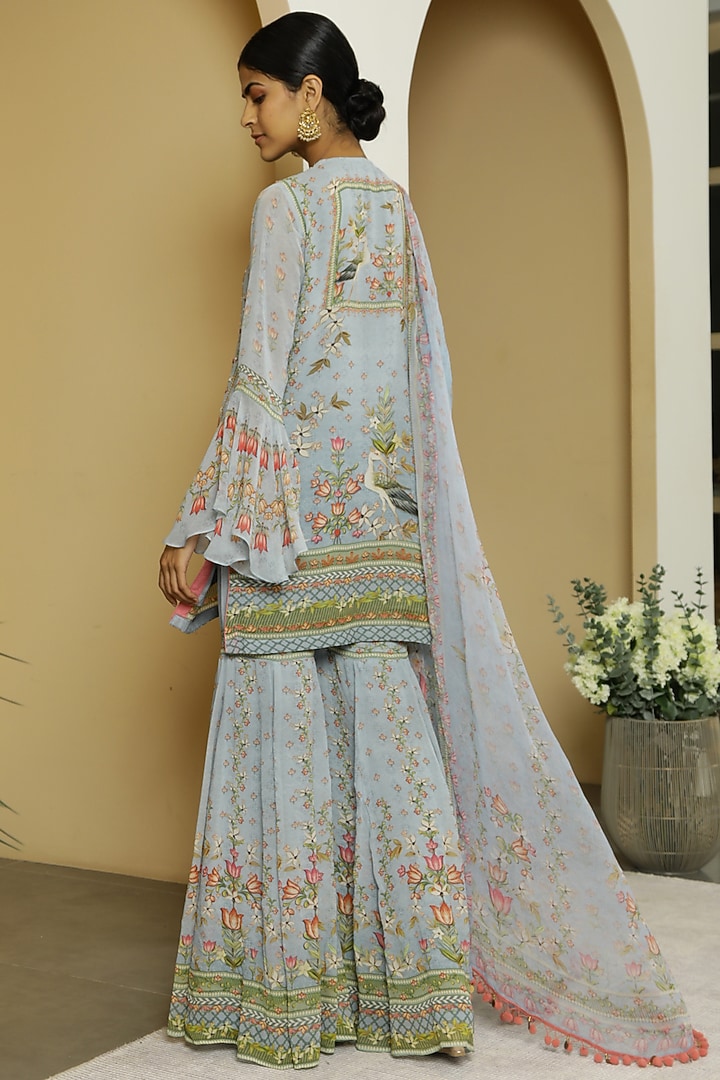 Mint Blue Georgette Gharara Set by Kalista at Pernia's Pop Up Shop