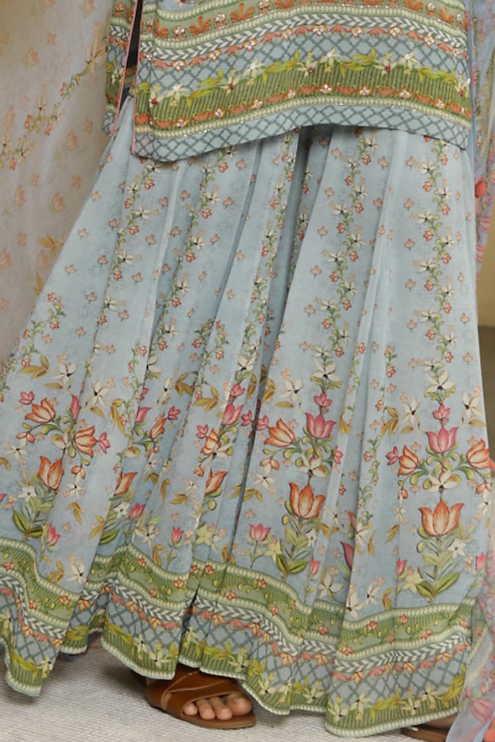 Mint Blue Georgette Gharara Set by Kalista at Pernia's Pop Up Shop