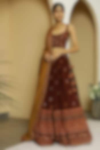 Wine Hand Embroidered Wedding Lehenga Set by Kalista at Pernia's Pop Up Shop