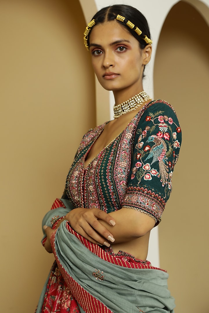 Candy Pink Hand Embroidered Wedding Lehenga Set by Kalista at Pernia's Pop Up Shop