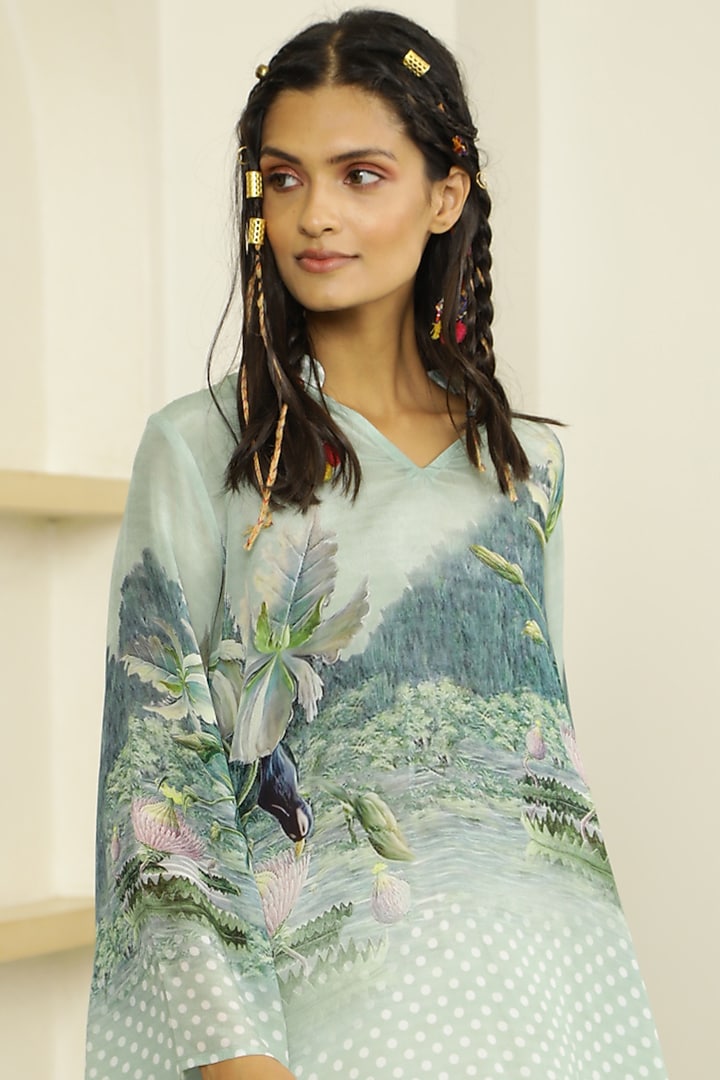 Mint Green Hand Printed Tunic Set by Kalista at Pernia's Pop Up Shop