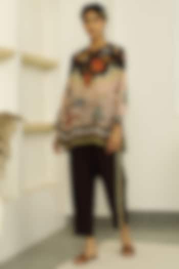 Dusty Peach & Black Printed Tunic by Kalista at Pernia's Pop Up Shop