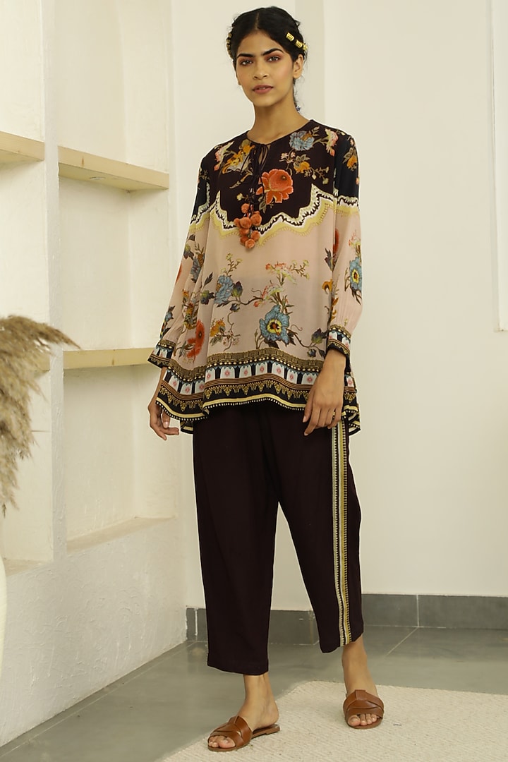 Dusty Peach & Black Printed Tunic by Kalista at Pernia's Pop Up Shop