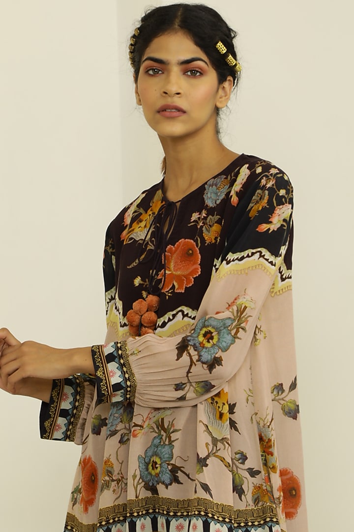 Dusty Peach & Black Printed Tunic by Kalista at Pernia's Pop Up Shop