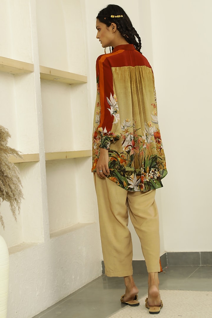 Beige Printed High-Low Tunic by Kalista at Pernia's Pop Up Shop