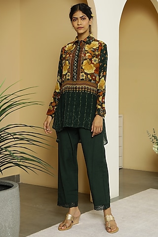 Dark Green Printed Tunic by Kalista