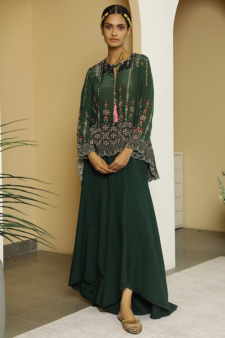 Dark Green Geometric Printed Tunic by Kalista at Pernia's Pop Up Shop