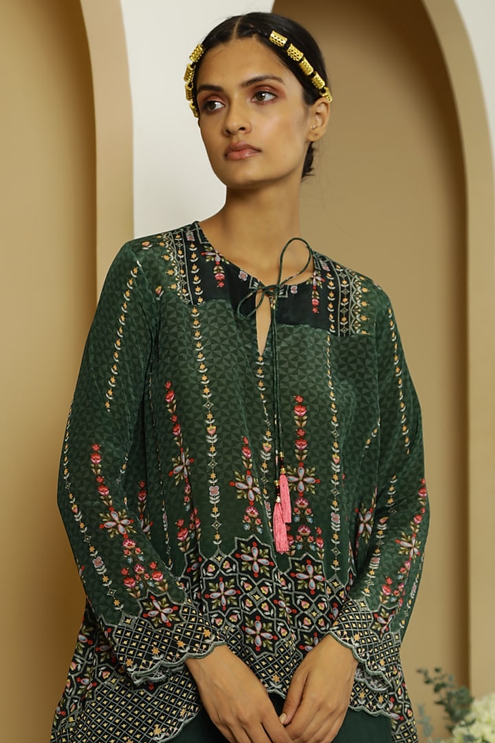 Dark Green Geometric Printed Tunic by Kalista at Pernia's Pop Up Shop