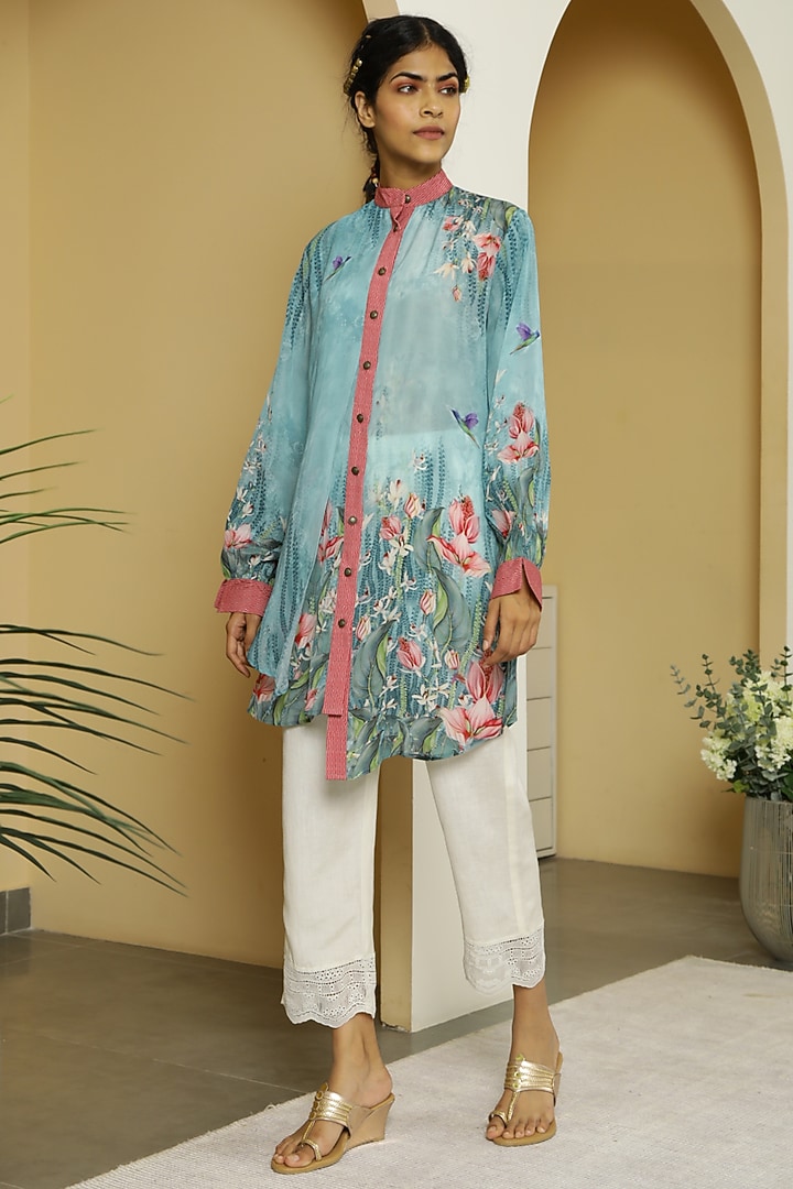 Mint Viscose Crepe Floral Tunic by Kalista at Pernia's Pop Up Shop
