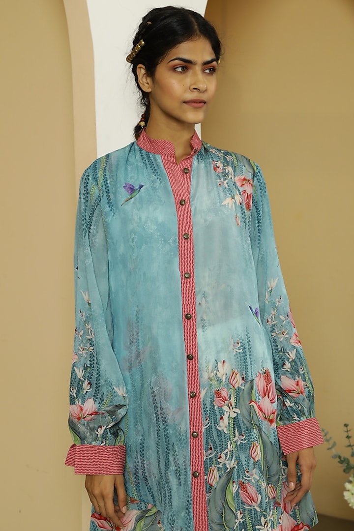 Mint Viscose Crepe Floral Tunic by Kalista