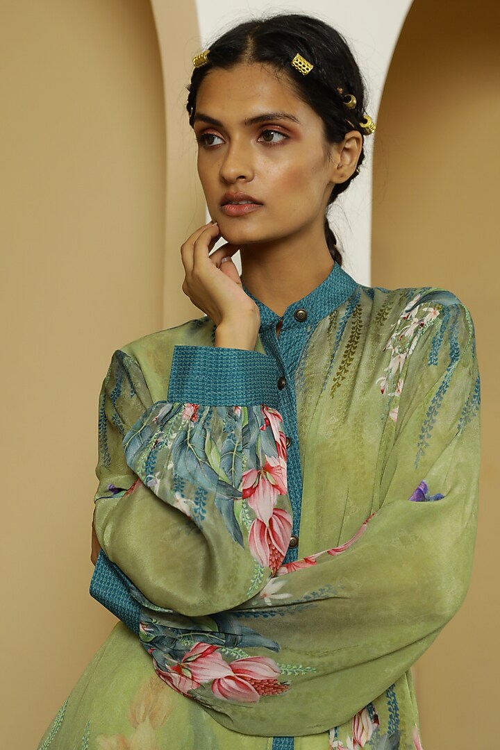 Mint Viscose Crepe Floral Tunic by Kalista at Pernia's Pop Up Shop