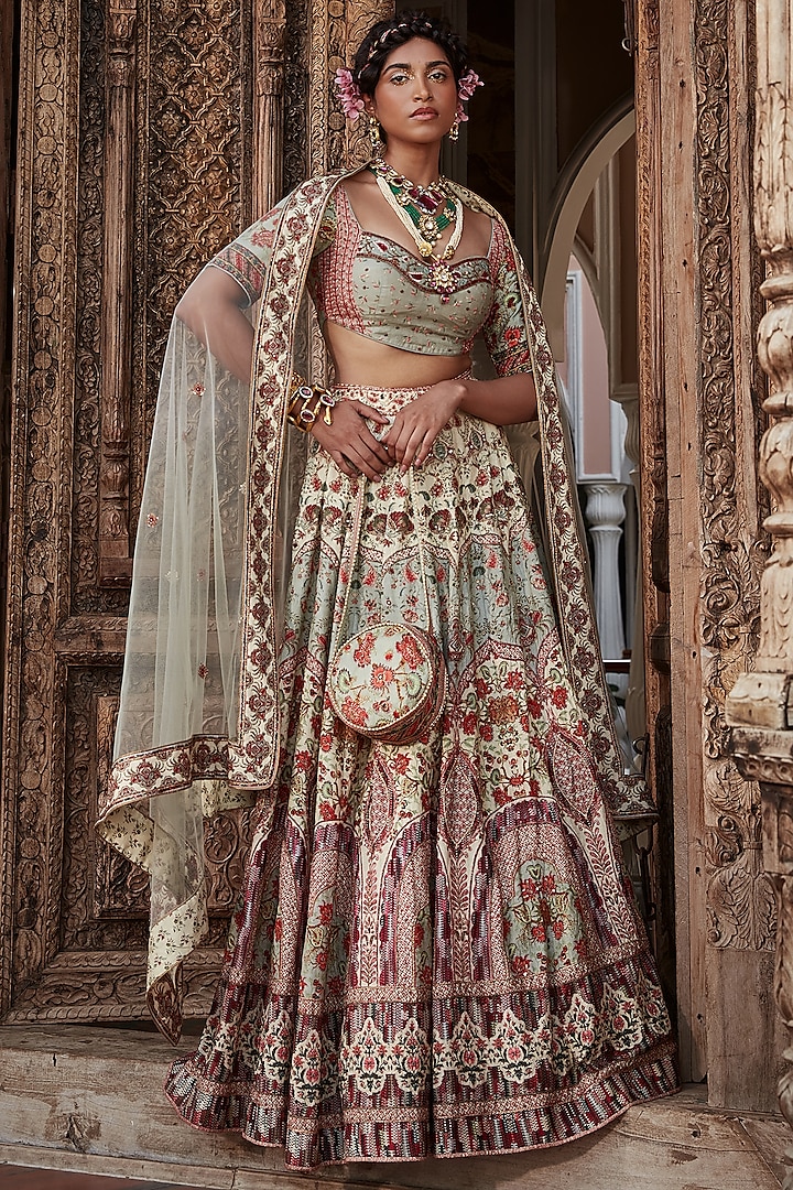 Multi-Colored Hand Embroidered Lehenga Set by Kalista