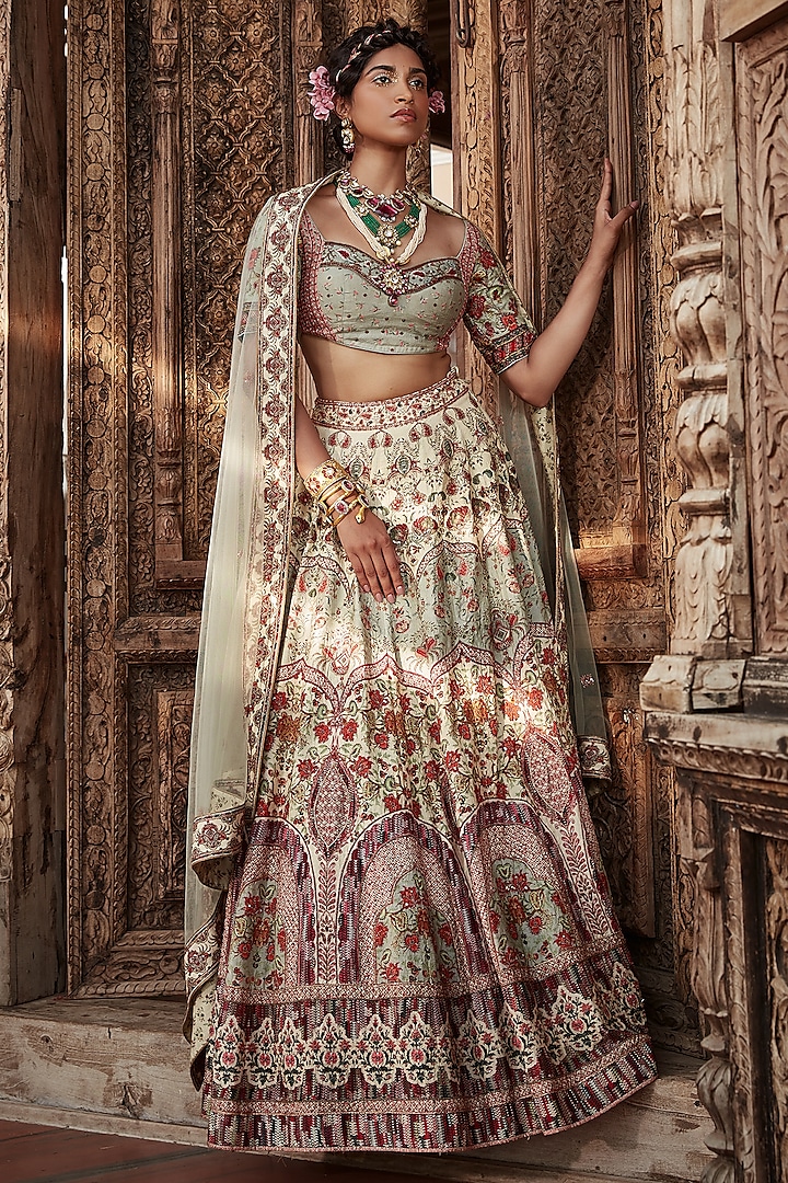 Multi-Colored Hand Embroidered Wedding Lehenga Set by Kalista at Pernia's Pop Up Shop