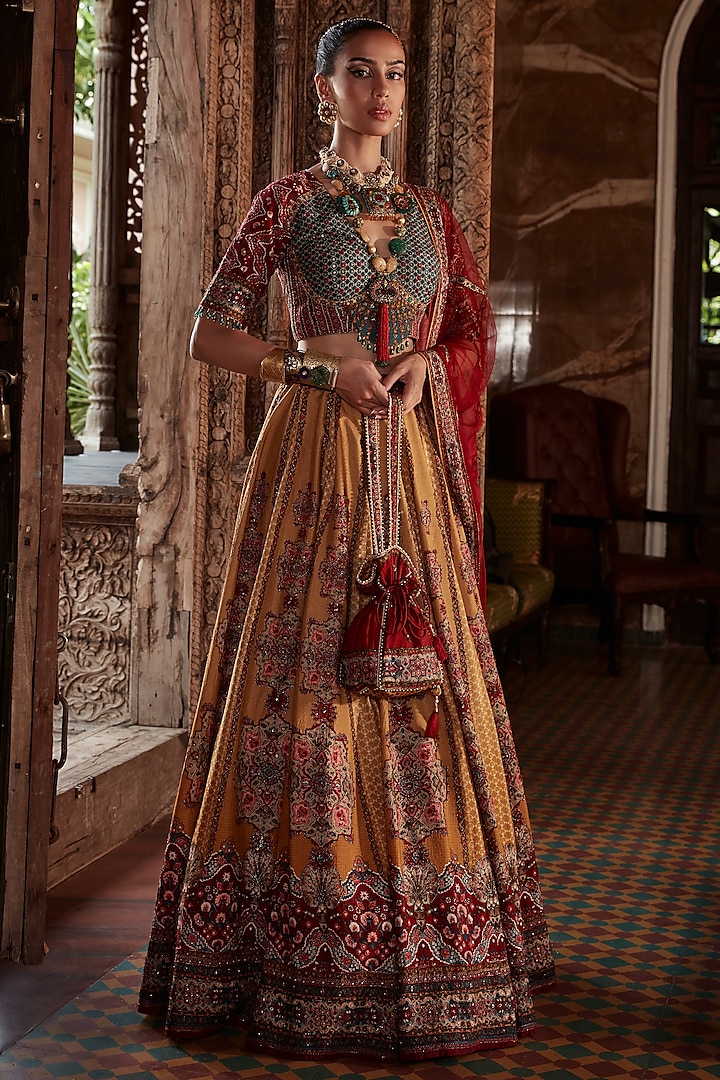Mustard Hand Embroidered Wedding Lehenga Set by Kalista at Pernia's Pop Up Shop