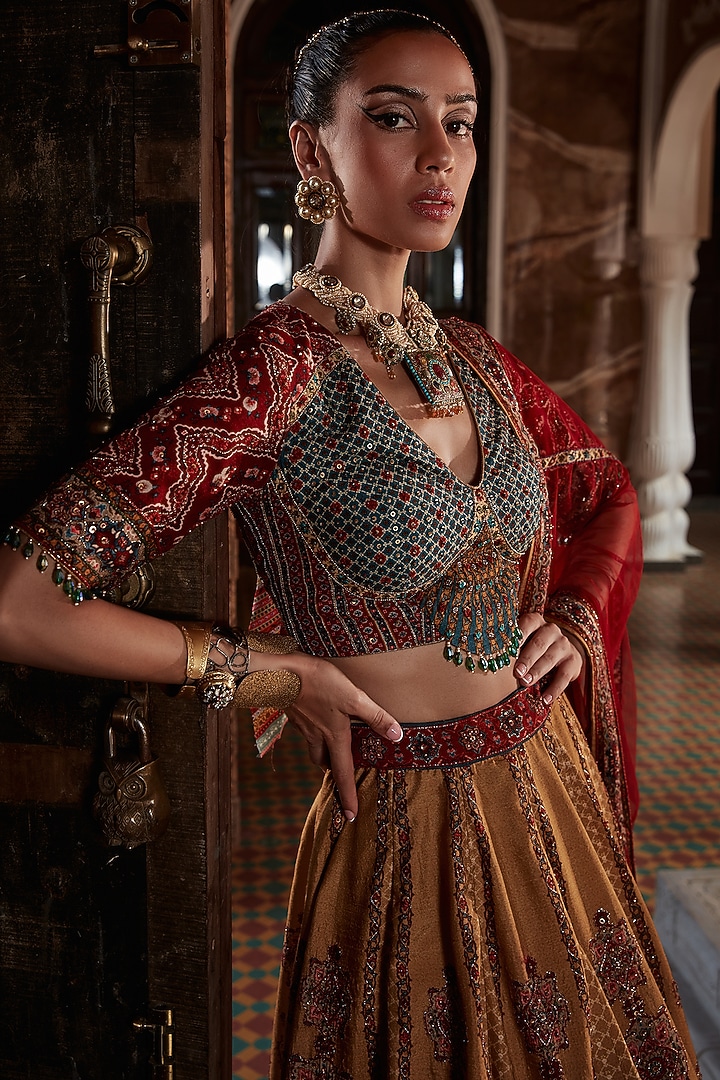 Mustard Hand Embroidered Wedding Lehenga Set by Kalista at Pernia's Pop Up Shop